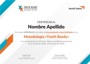 Youth Ready. Certificado Entrenamiento Facilitador