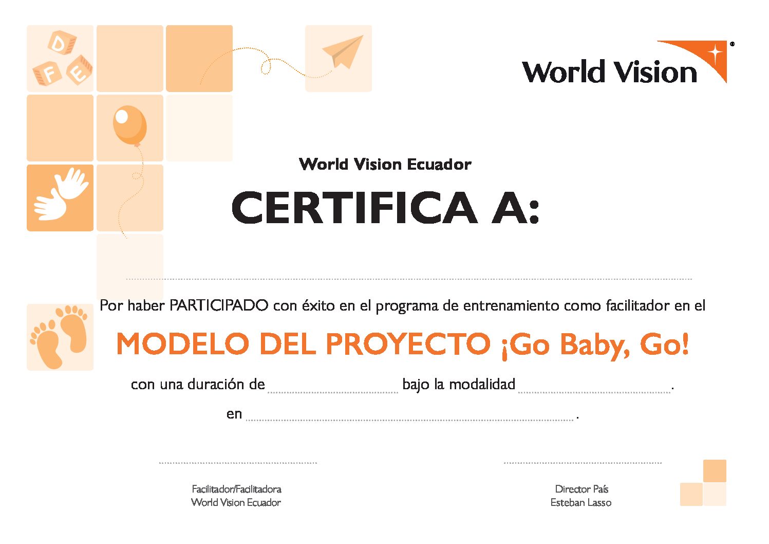 GO BABY GO. Certificado de participación